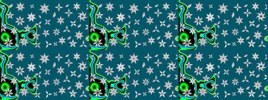 Çiçekler. Vadinin mavi renkli çiçekleri. Soyut etnik raster çizim kalıbı.