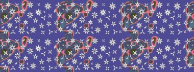 Küçük çiçekte hoş bir çiçek deseni var. Mor renkler ve parlak çiçekler üzerine soyut çizim deseni. Çiçek elementli zarif raster dokusu..