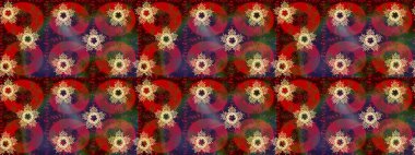 Kahverengi, kırmızı ve yeşil renklerde kar tanesinden yapılmış kış deseni. Kış konsepti Düz yatıyordu. Raster illüstrasyonu.