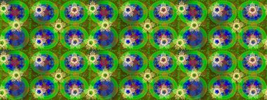 Kar tanelerinin soyut arkaplanlı Noel şablonu. Raster illüstrasyonu. Yeşil, mavi ve kahverengi renkler. Noel ve Yeni Yıl moda baskıları için tatil tasarımı.