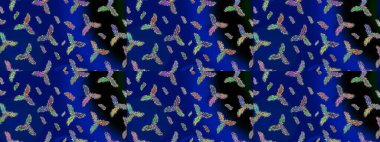 Mavi, siyah ve yeşil renkler. Raster illüstrasyonu. Noel ve yeni yıl moda baskıları için tatil tasarımı. Kar tanelerinin soyut arkaplanlı Noel deseni.