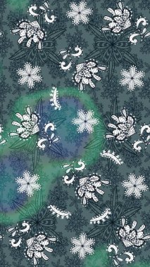 Ağaç dallı bahar çiçekleri ile desen, çiçek siluetiyle yeşil renkler. Raster deseni.