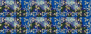 Mavi renkte etnik çiçeklerle süslenmiş zarif bir eskiz. Raster Çiçek İllüstrasyon Şirin Tekstil.