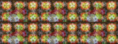 Kahverengi, gri ve yeşil renkli kristal kar taneleri. Raster illüstrasyonu.