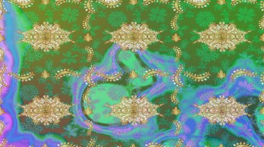 Paisley 'ler zarif çiçek desenli eskiz arka plan duvar kâğıdı çizimi klasik tarz, modern 3D çizgili sanat eseri altın ve yeşil desenli çiçek yaprakları ve süslemeleri..