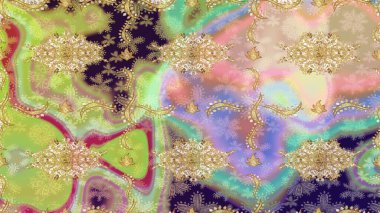 Raster altın desen. Doğulu stil, altın elementlerle altın rengi nötr renkte arabesk yapar. Kıvrımlı çizimler.