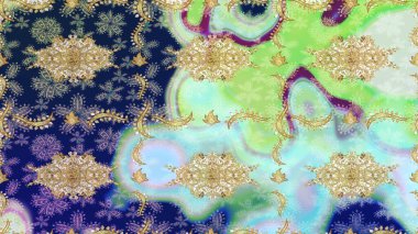 Duvar kâğıdı barok, İspanyol kumaşı. Skeç raster arka planı. Tarafsız renkler üzerine grafiksel modern eskiz deseni. Çiçek deseni çizimi.