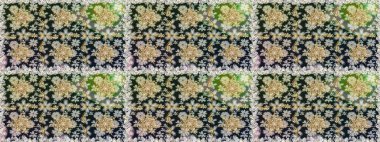 Gri renklerdeki altın element. Altın çiçekli, pürüzsüz desen. Barok tarzında altın çiçekli süs. Damask arkaplanı.