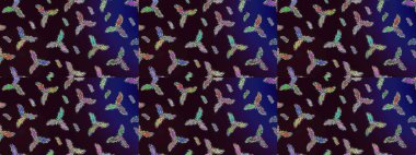 Çiçekli karalama şeklinde Raster çiçek deseni. Yumuşak, bahar çiçekleri kahverengi, siyah ve mavi renklerde. Raster illüstrasyonu.