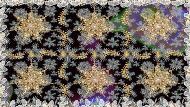 Gri renklerde kusursuz desen. Doğu tarzı arabesk tarzında altın elementler. Raster altın pürüzsüz desen. Kusursuz altın desenli bukleler..