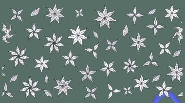 Raster - stok. Eskiz arkaplan modeli. Yapraklı çiçekler ve doğal renklerde papatya çiçekleri..