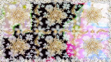 Raster klasik barok çiçeksiz altın desenli. Lüks, kraliyet ve Viktorya dönemi konsepti. Süslü dekorasyon. Altın elementlerle nötr renklerde altın desen.