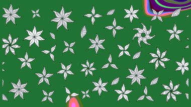 Yeşil renkli çiçekler. Renkli Bahar Teması eskiz kalıbı. Düz Çiçek Elementleri Tasarımı. Sevimli çiçek raster deseni.