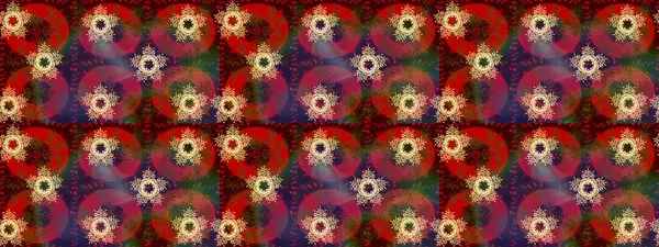 Kahverengi, kırmızı ve yeşil renklerde kar tanesinden yapılmış kış deseni. Kış konsepti Düz yatıyordu. Raster illüstrasyonu.