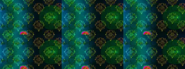 Çiçekli güzel suluboya desen. Raster illüstrasyonu. Mavi, yeşil ve siyah renklerde.