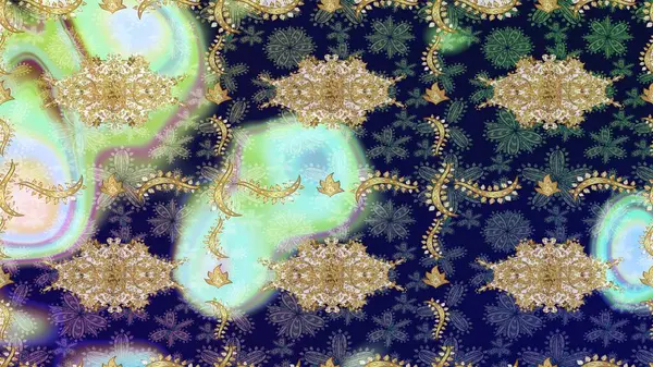 Tarafsız renklerde altın elementli klasik eskiz deseni. Raster illüstrasyonu.