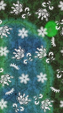 Çiçekli, yapraklı, çiçek desenli eskiz. El çizimi. Raster illüstrasyonu.