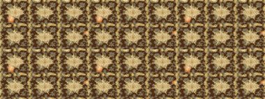 Raster Golden eskiz kalıbı. Düz elle çizilmiş klasik koleksiyon. Arkaplan, kumaş, altın duvar kağıdı. Altın elementlerle kahverengi renklerde altın desen.