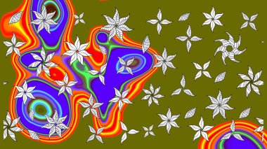 Renkli Bahar Teması eskiz kalıbı. Raster. Düz Çiçek Elementleri Tasarımı.