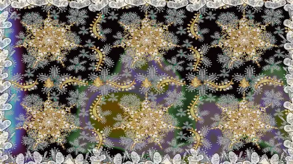 Gri renklerde altın. Dekoratif simetri arabesk. Doğum günü kartı, davetiye ya da afiş için iyidir. Raster illüstrasyonu. Kusursuz ortaçağ çiçek desenleri..