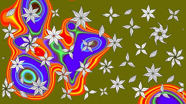 Renkli Bahar Teması eskiz kalıbı. Raster. Düz Çiçek Elementleri Tasarımı.