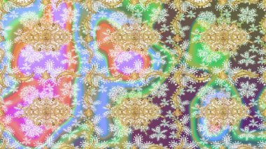 Süslü dekorasyon. Damask altın soyut çiçek deseni nötr renklerde. Raster illüstrasyonu.