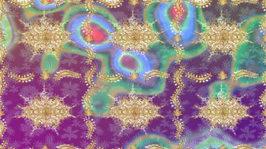 Çiçek deseni. Mor renklerde altın elementler. Duvar kâğıdı barok, İspanyol kumaşı. Skeç raster arka planı. Şekil grafik deseni.