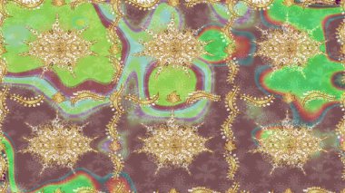 Tarafsız renklerde altın. Ortaçağ çiçek desenini çiz. Dekoratif simetri arabesk. Doğum günü kartı, davetiye ya da afiş için iyidir. Raster illüstrasyonu.