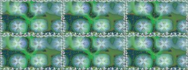 Raster illüstrasyonu. Şirin çiçekli kusursuz desen ve yeşil renkli yapraklar, suluboya çiçek deseni, duvar kağıdı, kart veya kumaş için fayanslı.