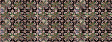 Çiçekli, kusursuz bir arkaplan. Çocuk stili. Düz Çiçek Elementleri Tasarımı. Renkli Bahar Teması Kusursuz Arkaplan.