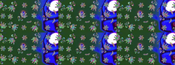 Çiçekli çiçek deseni, suluboya. Düz Çiçek Elementleri Tasarım Raster illüstrasyonu. Yeşil ve mavi renkli çiçekler. Renkli Bahar Teması çizim şablonu.