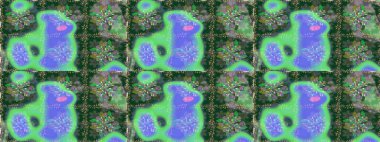 Millefleur 'lar. Oldukça eski bir besin torbası deseni, küçük yeşil renkte, çiçekler. Tekstil, kumaş, kapaklar, duvar kağıtları, baskı, naylon, yapıştırma, örgü, dekupaj için çiçeksiz arkaplan.