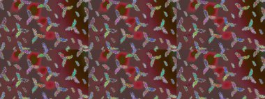 Kar tanelerinin soyut arkaplanlı Noel arkaplanı. Kahverengi, kırmızı ve yeşil kar taneleri. Noel için tatil tasarımı, yeni yıl moda baskıları. Güzel tasarım. Raster illüstrasyonu.