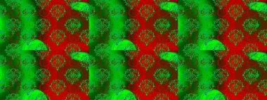 Çiçekli ipek eşarp. El çizimi çiçek unsurları olan soyut, dikişsiz raster deseni. 1950-1960 motifleri. Retro tekstil tasarım koleksiyonu. Yeşil, kırmızı ve kahverengi yeşil, kırmızı ve kahverengi.