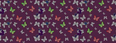 Çizim kalıbı. Raster illüstrasyonu. Renkli kelebekler. Web sayfası arkaplanları, duvar kağıtları, tekstil, yüzey dokuları için mükemmel.