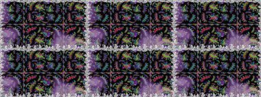 El çizimi Raster çizimi. Duvar kağıdı, web sitesi arka planı, ambalaj kağıdı, davetiye, broşür, afiş veya web sitesi için kusursuz çiçek deseni kullanılabilir. Parlak elementlerin.