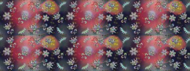 Kusursuz çiçek deseni. Raster illüstrasyonu. Asya tekstil tarzında. Gri, pembe ve kahverengi renkte çiçekler. Raster illüstrasyonu.