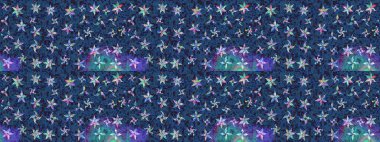 Yeni yıl kar tanesi. Güzel soyut kar taneleri raster tasarımı. Düz kar karalama ikonları, kar taneleri silueti mavi, mor ve gri renkler yılbaşı afişi, kartlar.