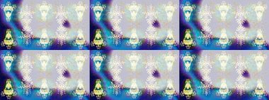 Raster illüstrasyonu. Bokeh grisi, nötr ve blues ve kar taneleriyle dekoratif Noel arkaplanı.