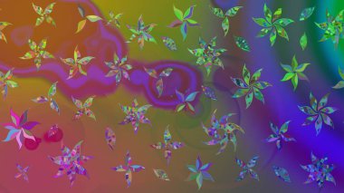 Raster illüstrasyonundaki çiçek desenli çizim. Suluboya tarzında kahverengi renkte çiçekler.