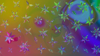 Raster illüstrasyonundaki çiçek desenli çizim. Yeşil renkte çiçekler.