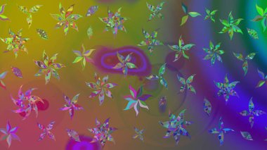 Küçük çiçekli yay deseni çiz. Suluboya tarzında yeşil renkte. Raster illüstrasyonu.