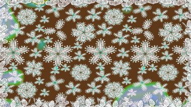 Çiçeksiz desenli nakış işlemeli gelincikler ve vadideki zambaklar. Tekstil tasarımı için kahverengi renkli geleneksel halk çiçekleri buketi.