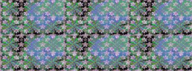 Raster çizimde sorunsuz çiçek desenli. Düz çiçek öğeleri tasarım. Fantezi kumaş deseni. Bahar Tema Dikişsiz desen arka plan rengi.