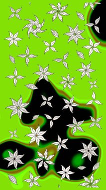 Yeşil çiçekli bahar çiçekleri. Motley illüstrasyonu. Moda baskıları için zarif bir şablon. Küçük renkli çiçekler. Küçük çiçekte şirin desenler.