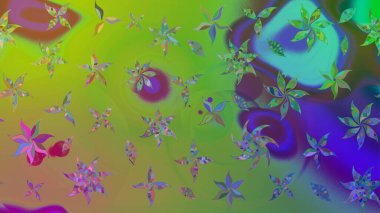 Raster - stok. Eskiz arkaplan modeli. Yapraklı çiçekler ve yeşil renkli papatya çiçekleri..