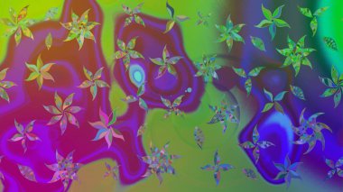 Raster illüstrasyonu. Çiçek ve yapraklı karalama şeklinde Raster çiçek deseni. Yumuşak, yeşil renkte bahar çiçekleri.