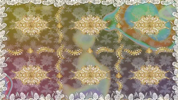 Arkaplan, kumaş, altın duvar kağıdı. Altın elementlerle nötr renklerde altın desen. Düz elle çizilmiş klasik koleksiyon. Raster altın pürüzsüz desen.