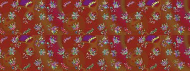 Raster illüstrasyonu. Kar tanelerinin soyut arkaplanlı Noel şablonu. Kahverengi, kırmızı ve yeşil renkler. Noel ve Yeni Yıl moda baskıları için tatil tasarımı.