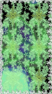 Klasik çiçek tasarımı elementleri. Raster illüstrasyonu. Yeşil kıvırcık çiçekler yeşil renkte şekillenir.